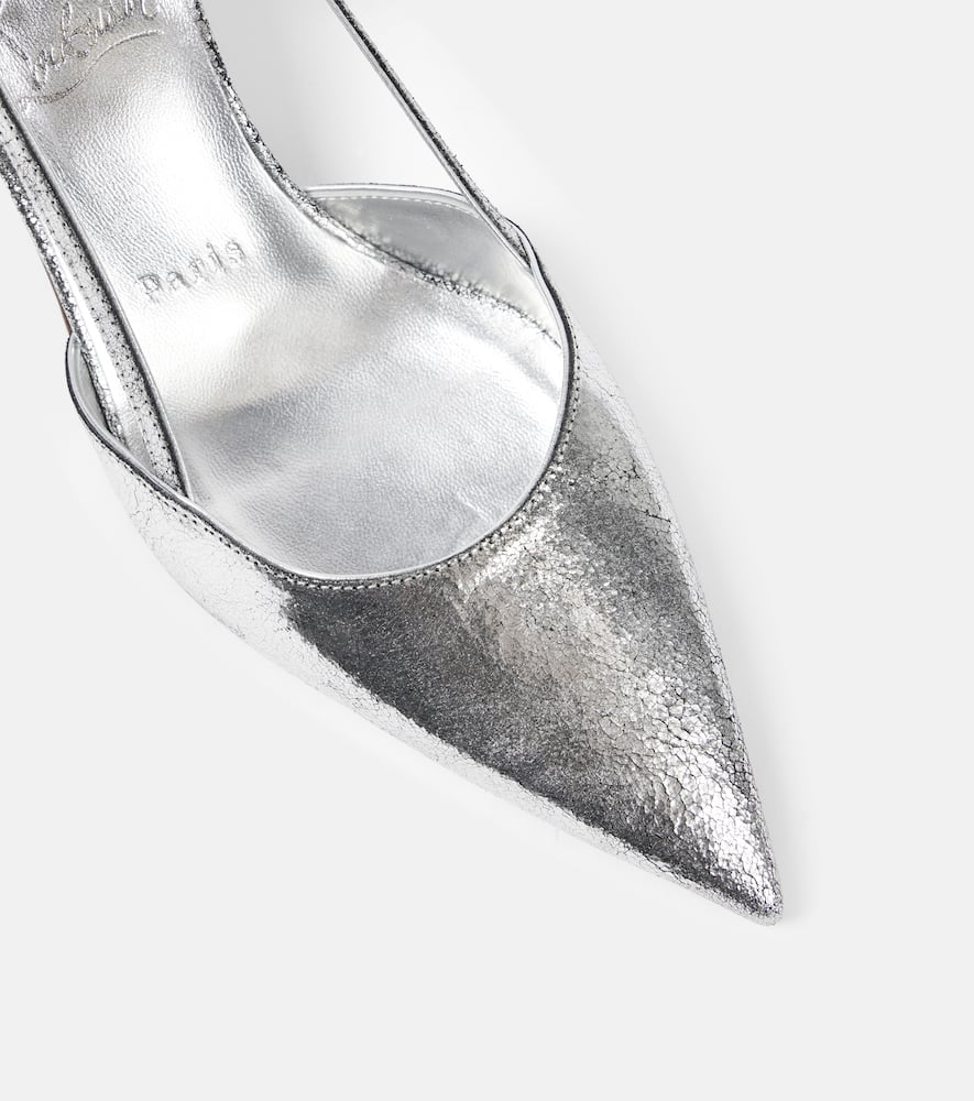 Christian Louboutin Condoroline 55 Metallic Leather Slingback Pumps In Silver
