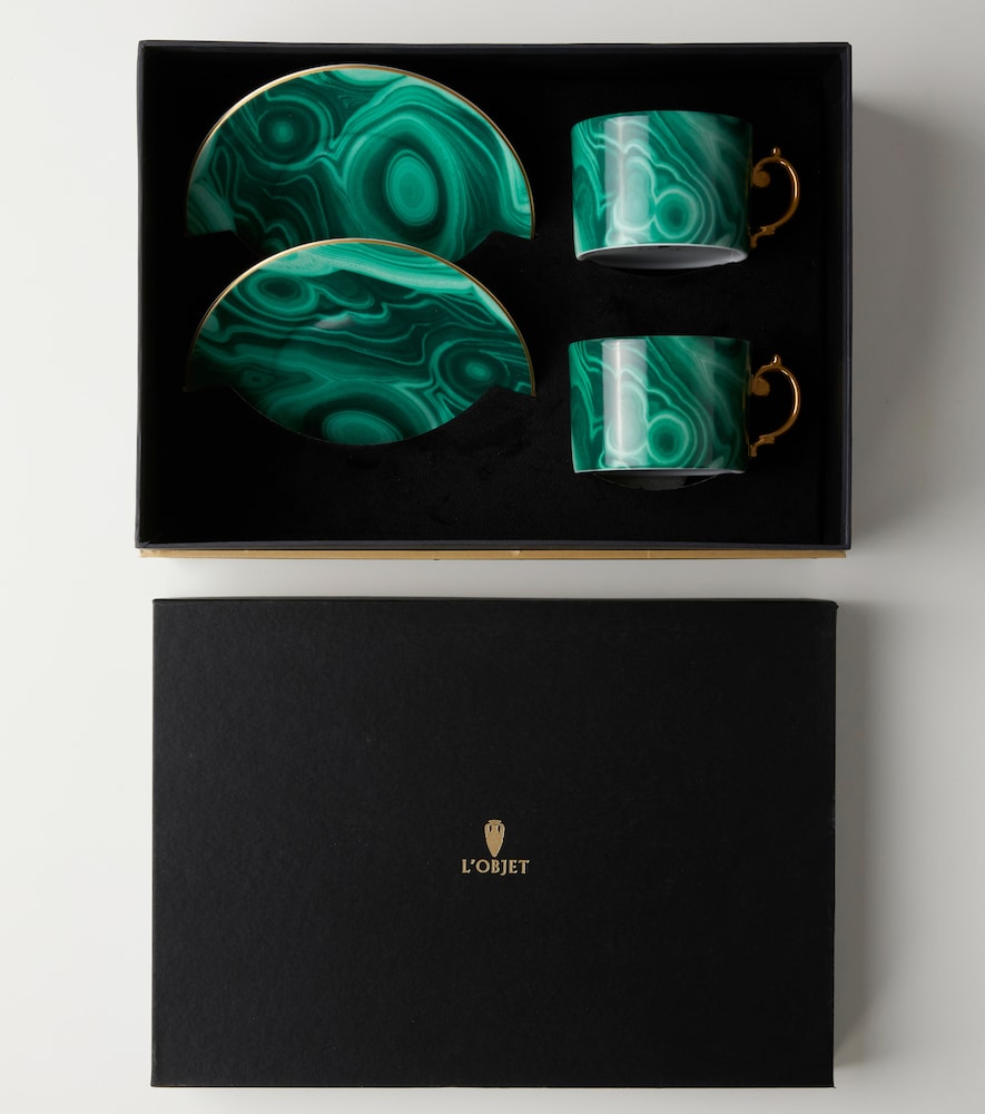  L'objet L'objet Set Malachite Aus Zwei Teetassen Und Untertassen 