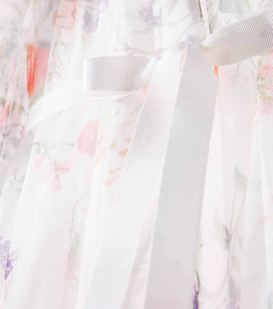 Petite Amalie Floral Tiered Tulle Dress In Weiss
