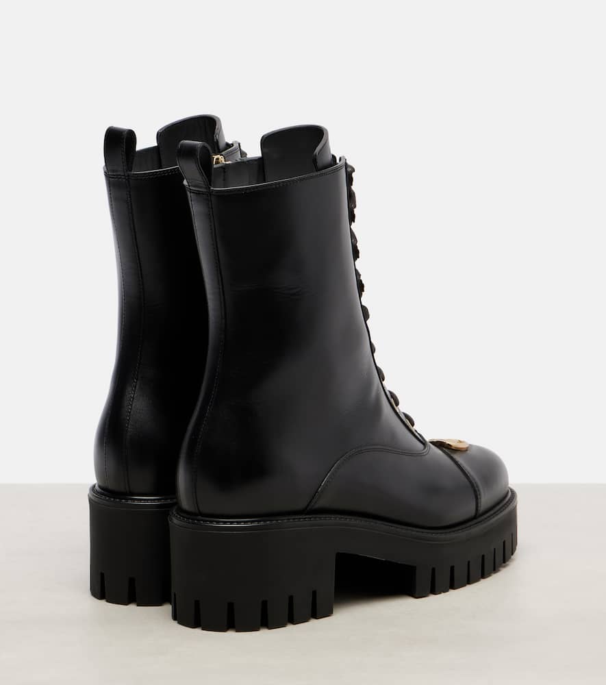 Gucci Double G Leather Combat Boots In Black