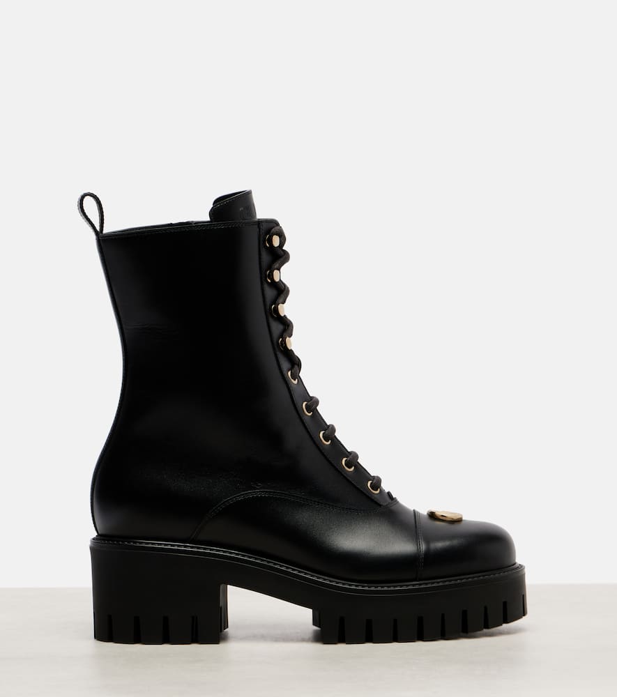 Gucci Double G Leather Combat Boots In Black