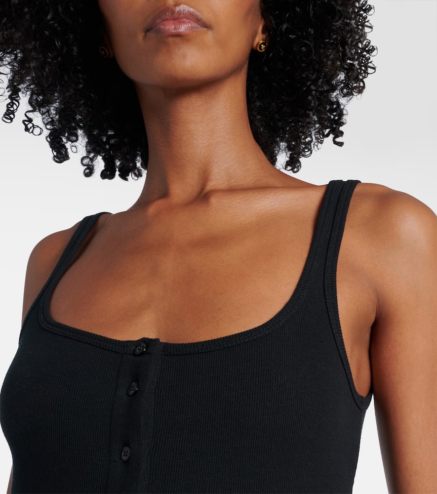 Versace Ribbed-knit Logo Cotton-blend Bodysuit In Black