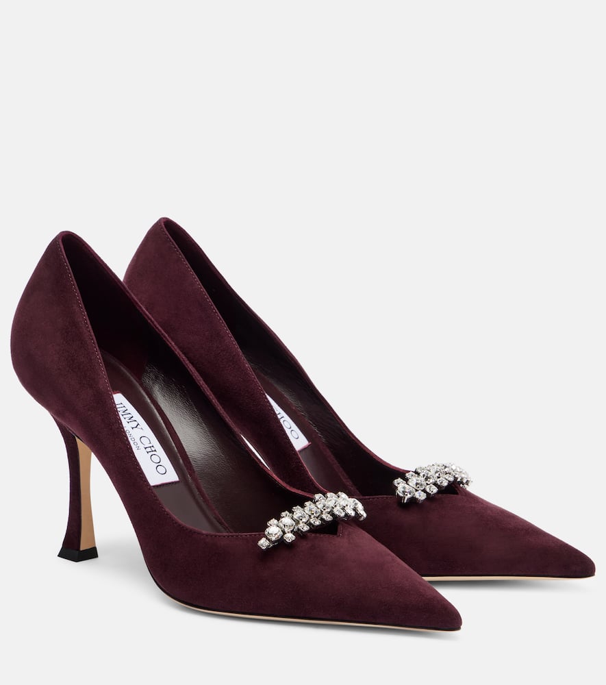 Belinda 90 crystal-embellished suede pumps