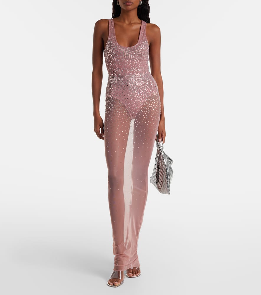 Alex Perry Crystal-embellished Mesh Maxi Dress In Pink