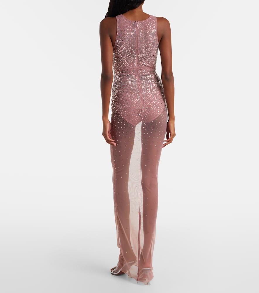 Alex Perry Crystal-embellished Mesh Maxi Dress In Pink
