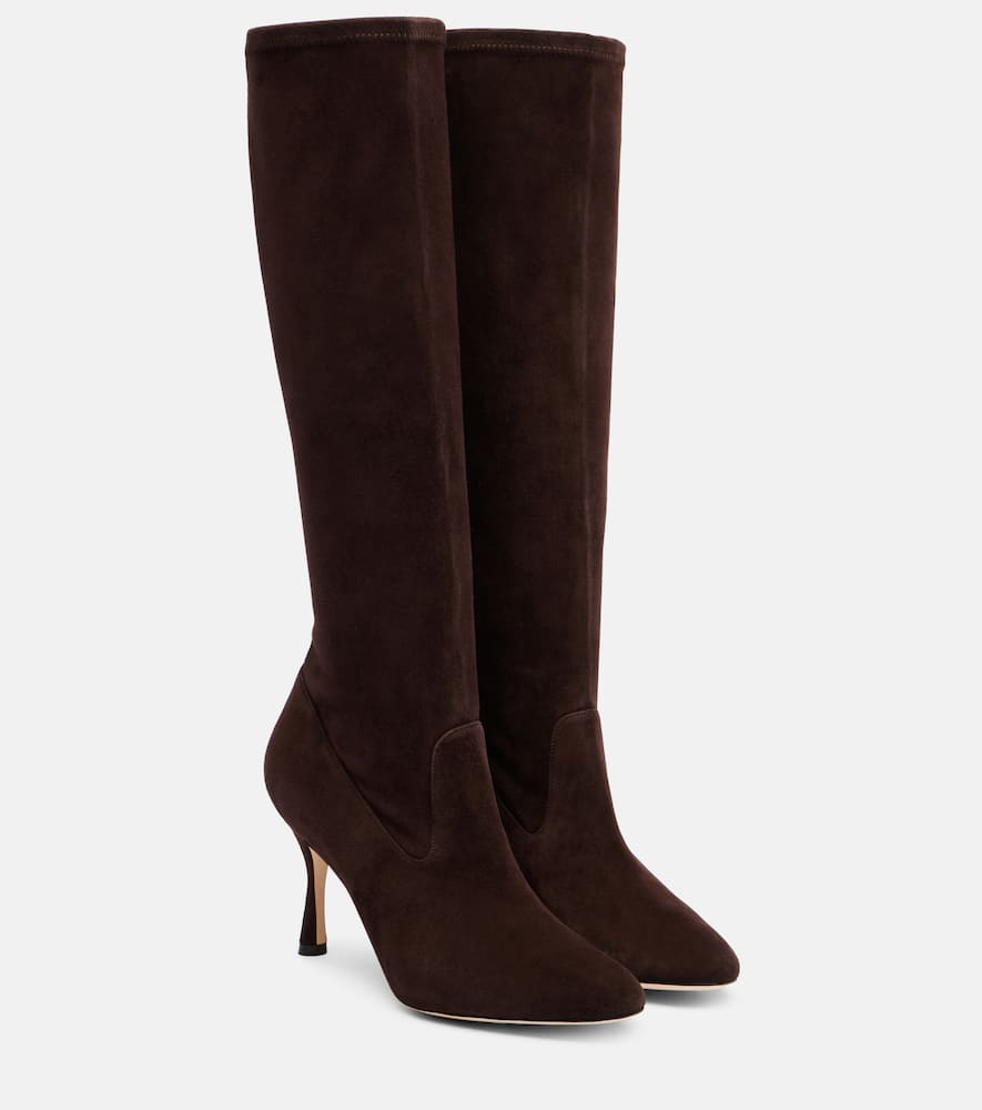 Manolo Blahnik Myconia Suede Knee-high Boots In Brown
