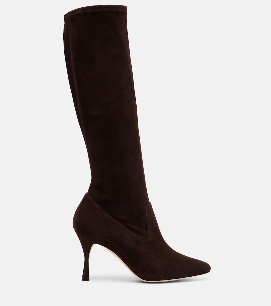 Manolo Blahnik Myconia Suede Knee-high Boots In Brown