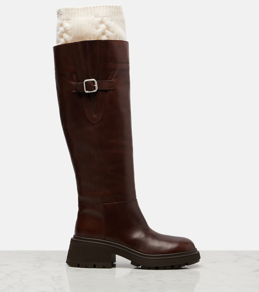 Jimmy Choo Tamsin Wool And Leather Knee-high Boots In Brown