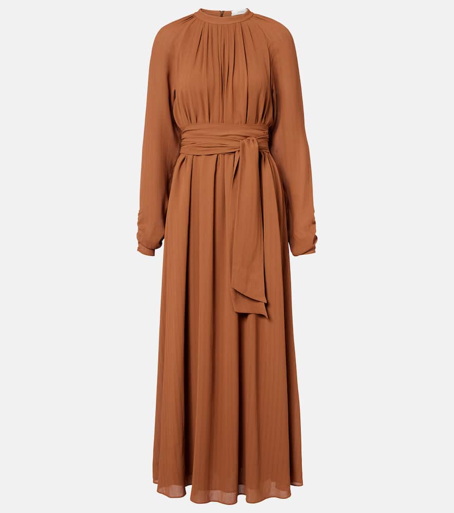 Joseph Pinky Belted Draped Maxi Dress In Brown