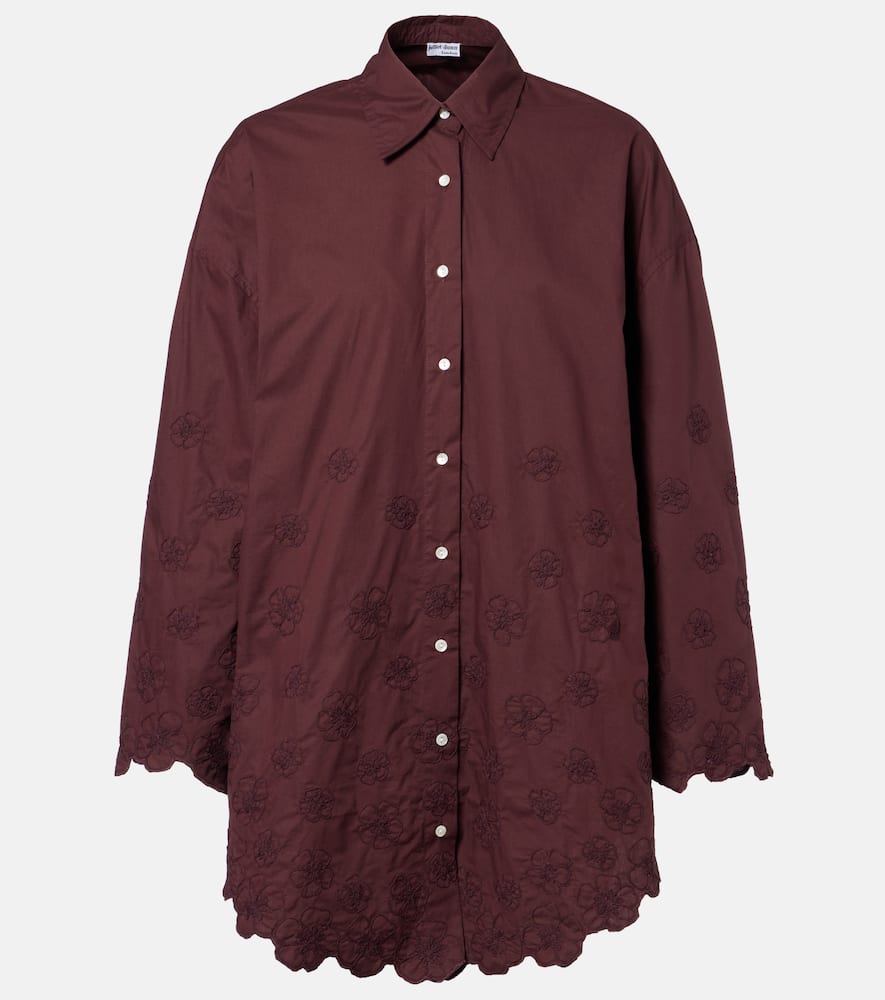 Juliet Dunn Embroidered Cotton Shirt In Red