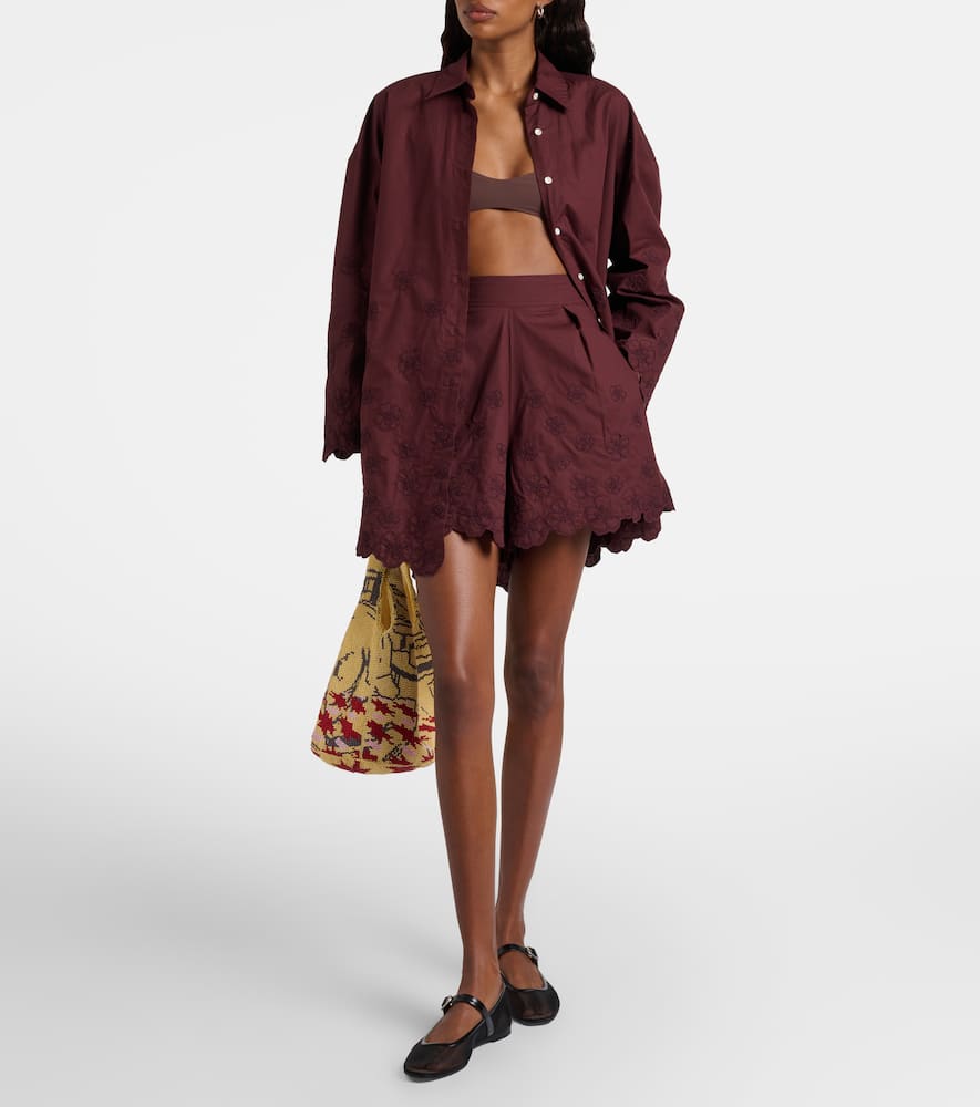 Juliet Dunn Embroidered Cotton Shirt In Red