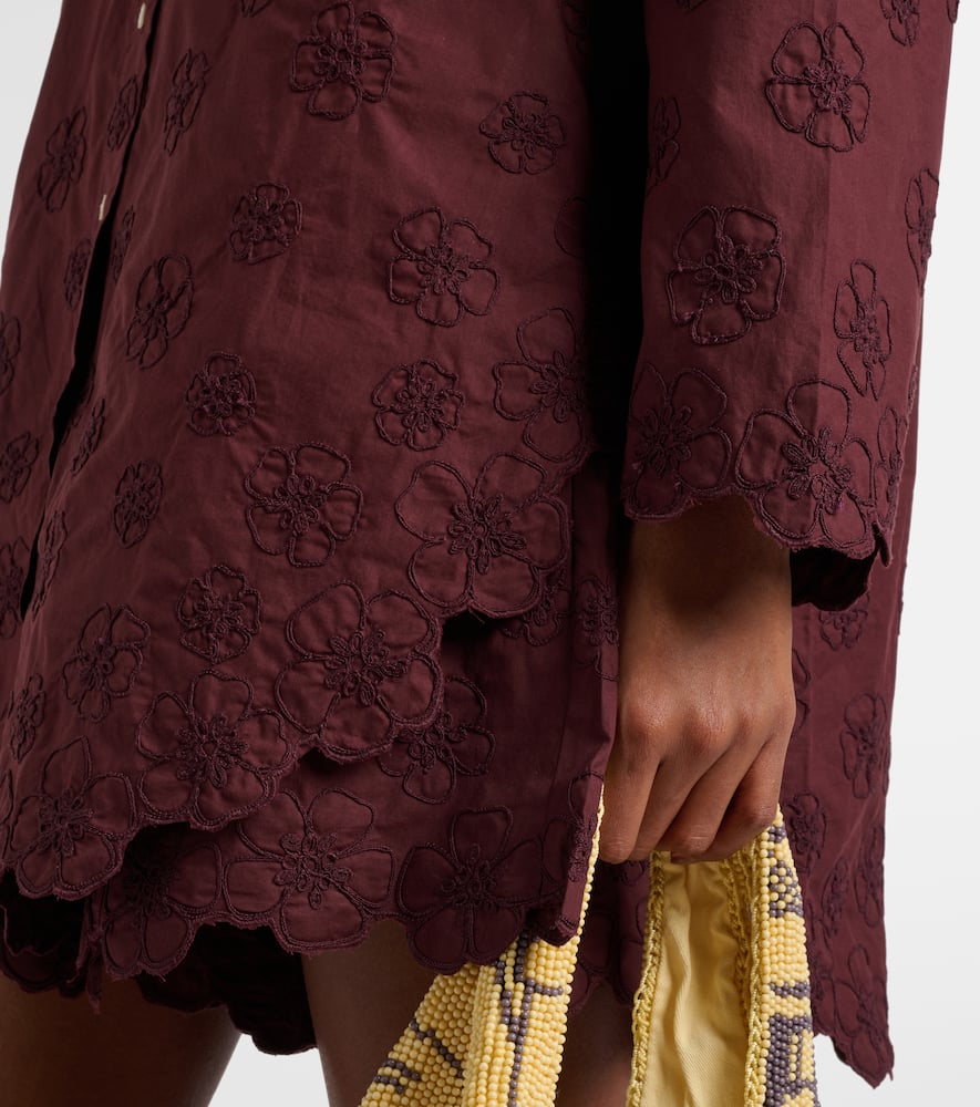 Juliet Dunn Embroidered Cotton Shirt In Red