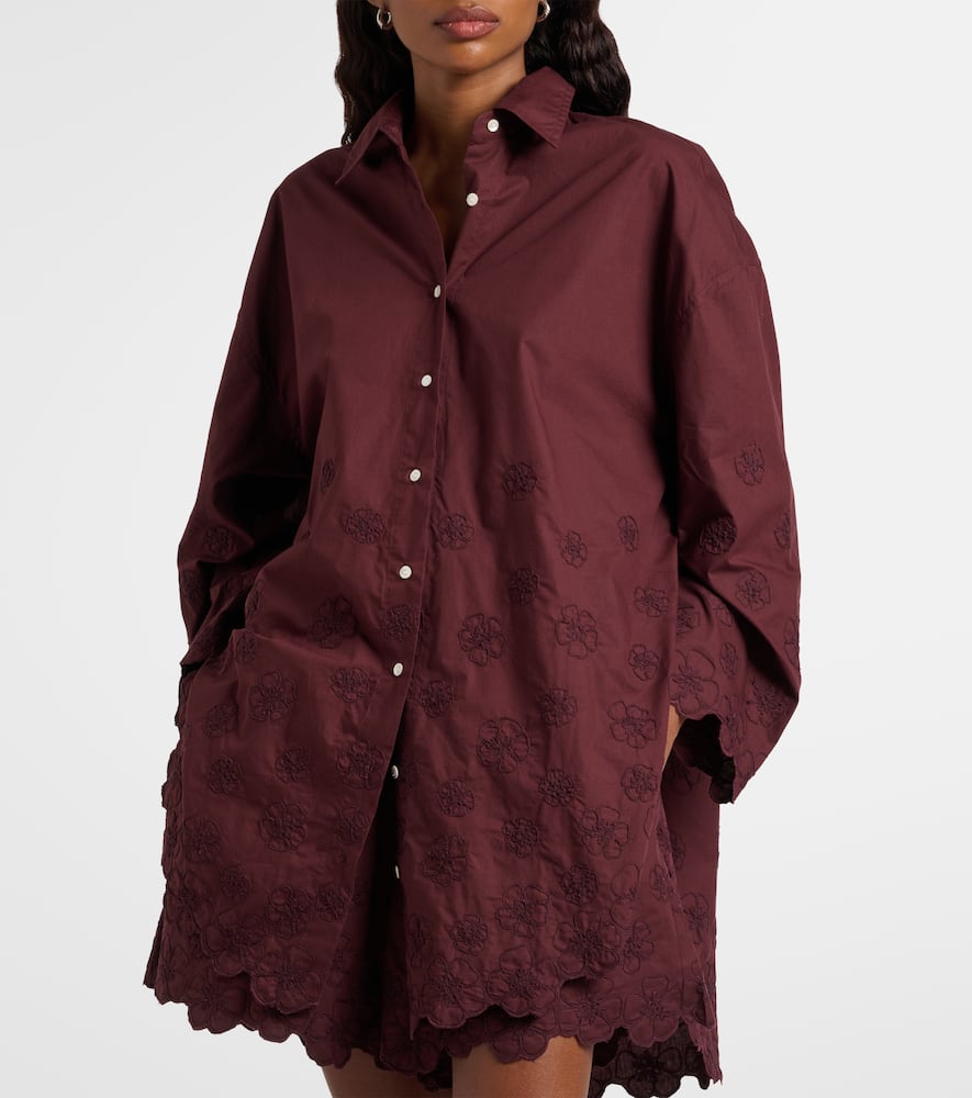 Juliet Dunn Embroidered Cotton Shirt In Red