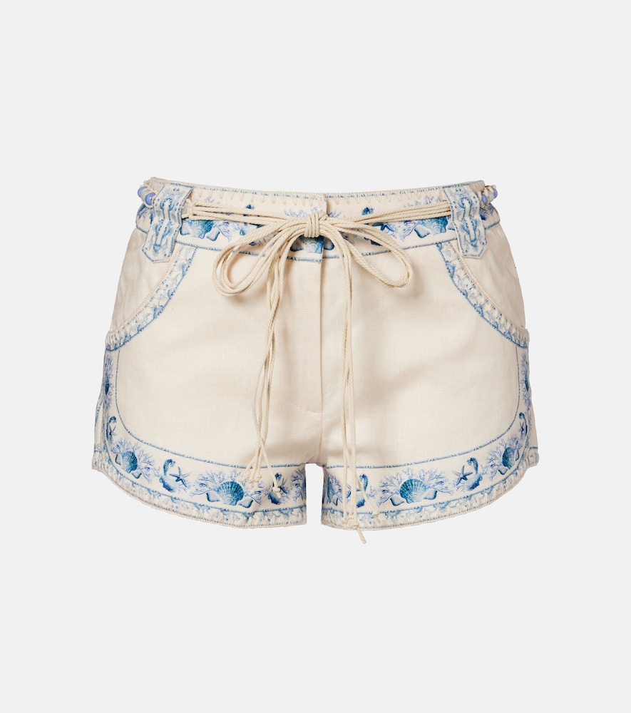 Zimmermann Wanderlust belted floral linen shorts