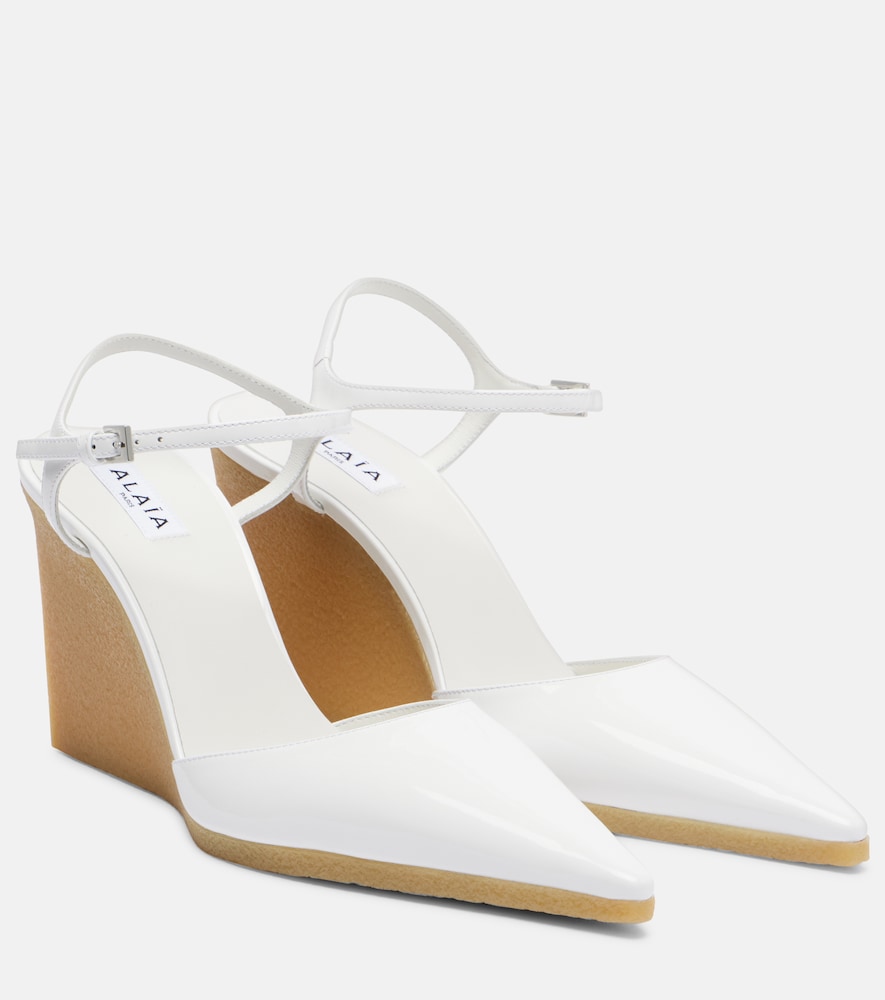Alaia Alaïa 90 patent leather wedge slingback pumps
