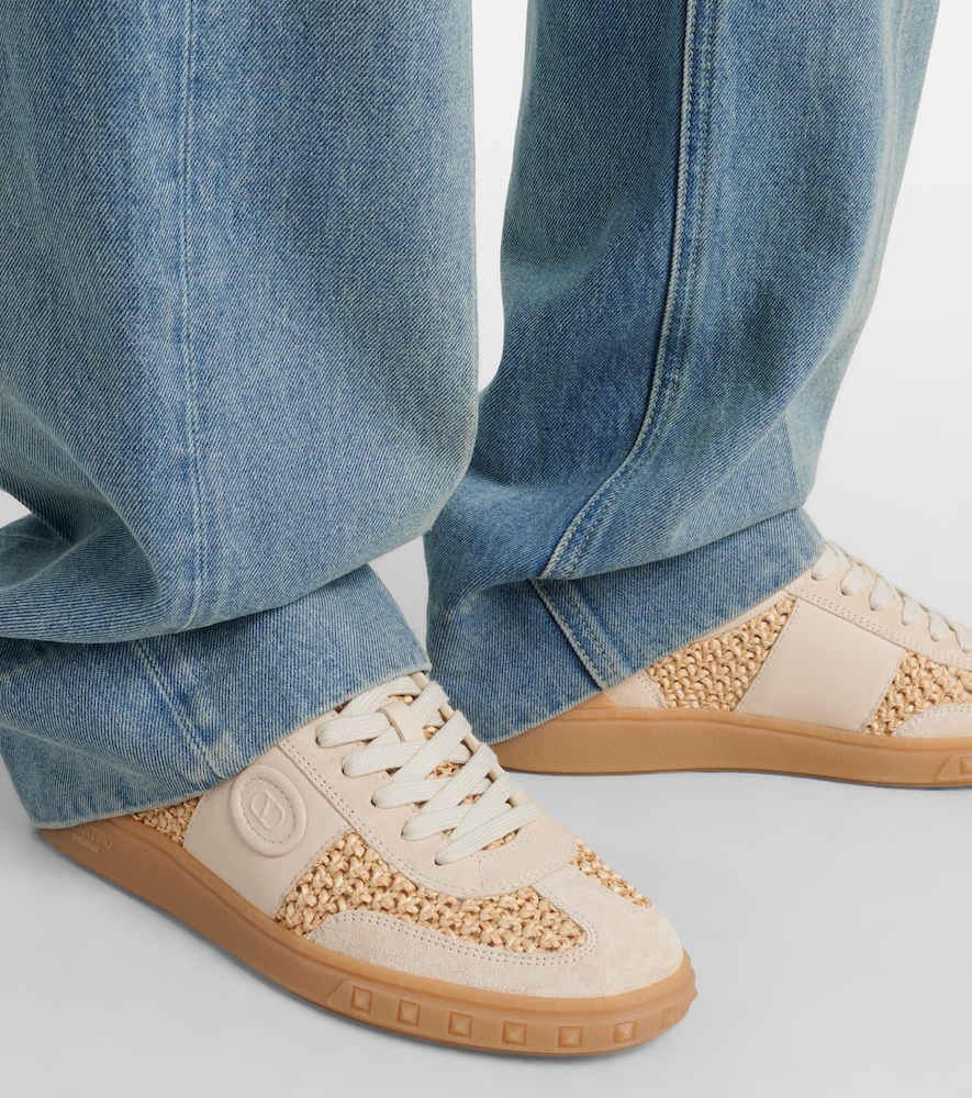 Garavani Vlogo Leather-Trimmed Raffia Sneakers