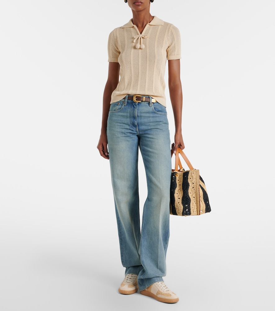 Garavani Vlogo Leather-Trimmed Raffia Sneakers