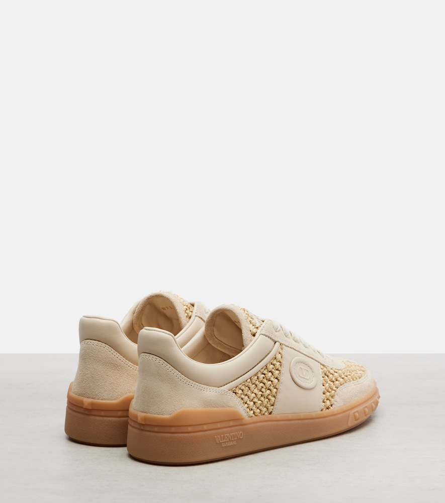 Garavani Vlogo Leather-Trimmed Raffia Sneakers