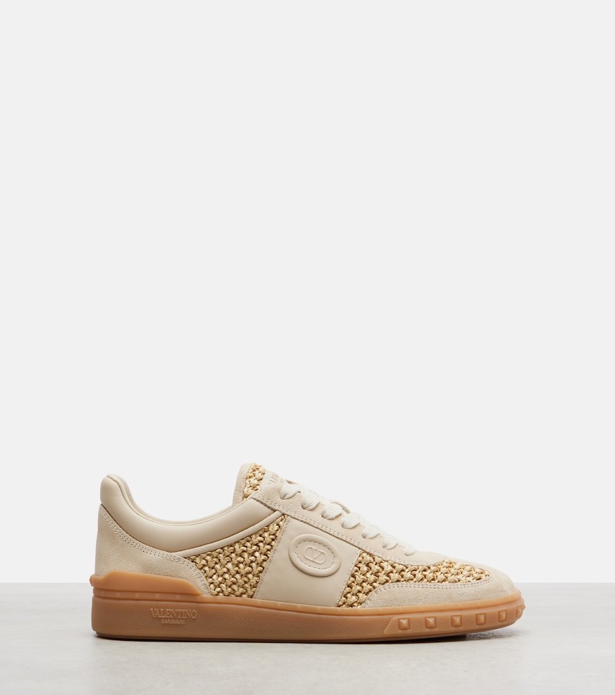 Garavani Vlogo Leather-Trimmed Raffia Sneakers