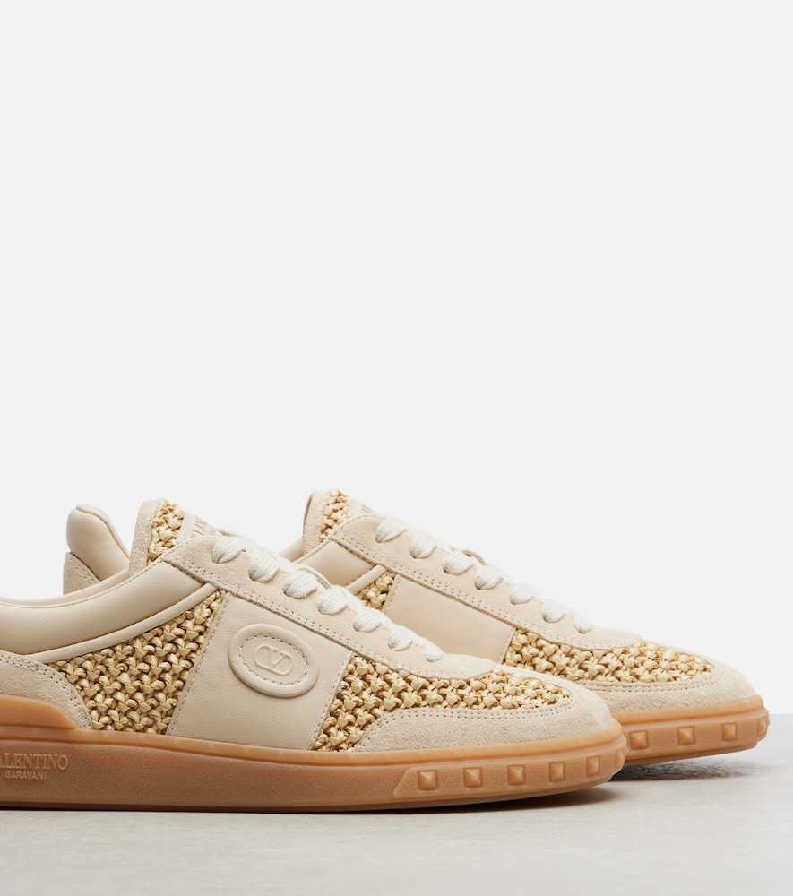 Garavani Vlogo Leather-Trimmed Raffia Sneakers
