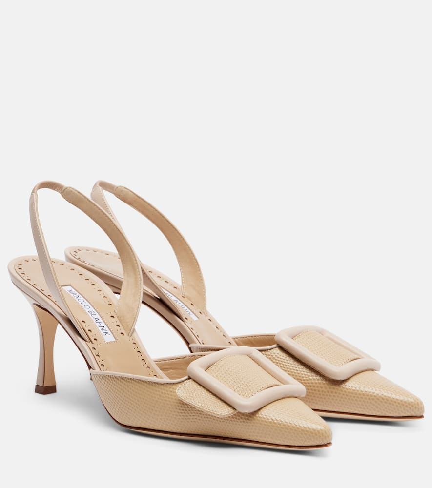 Manolo Blahnik Maysli 70 Leather Slingback Pumps In Sand