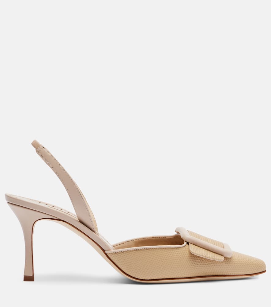 Manolo Blahnik Maysli 70 Leather Slingback Pumps In Sand