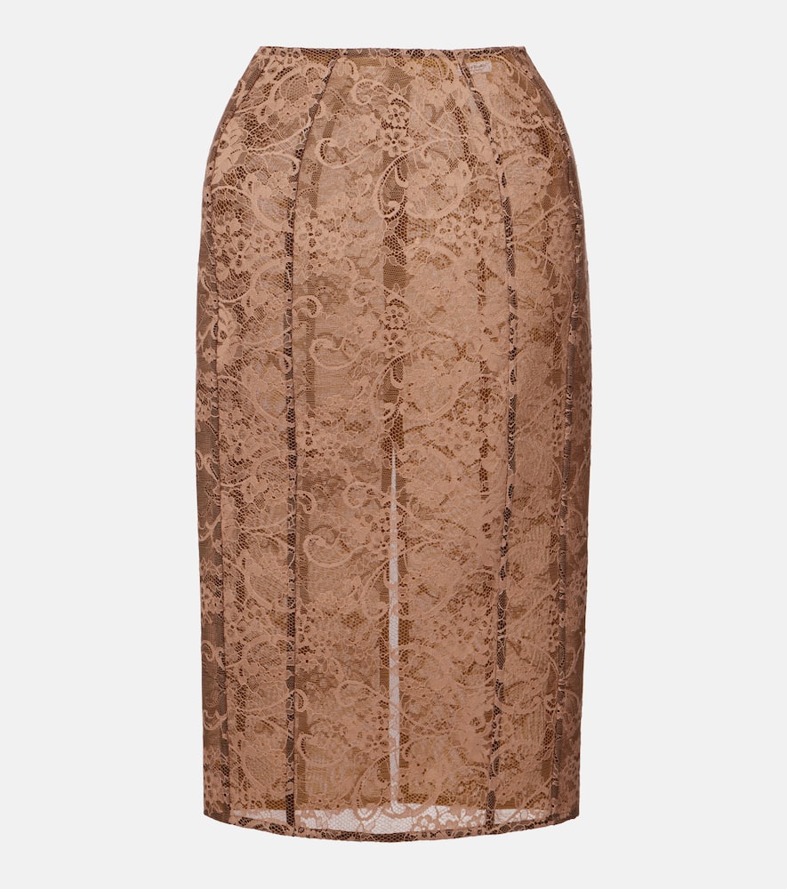 Acne Studios Floral Lace Midi Skirt In Brown