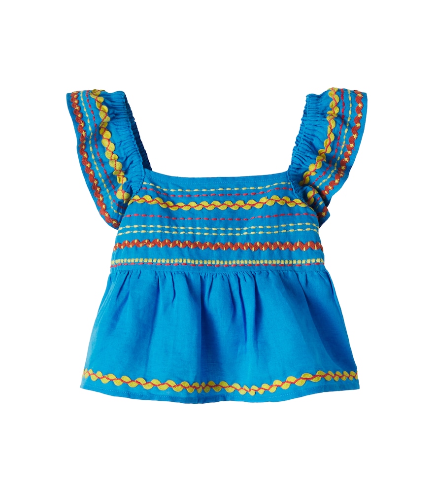 Stella McCartney Stella McCartney Kids Embroidered shirred linen and cotton top　ステラ マッカートニー キッズ 刺繍入りシャーリングリネン＆コットントップス