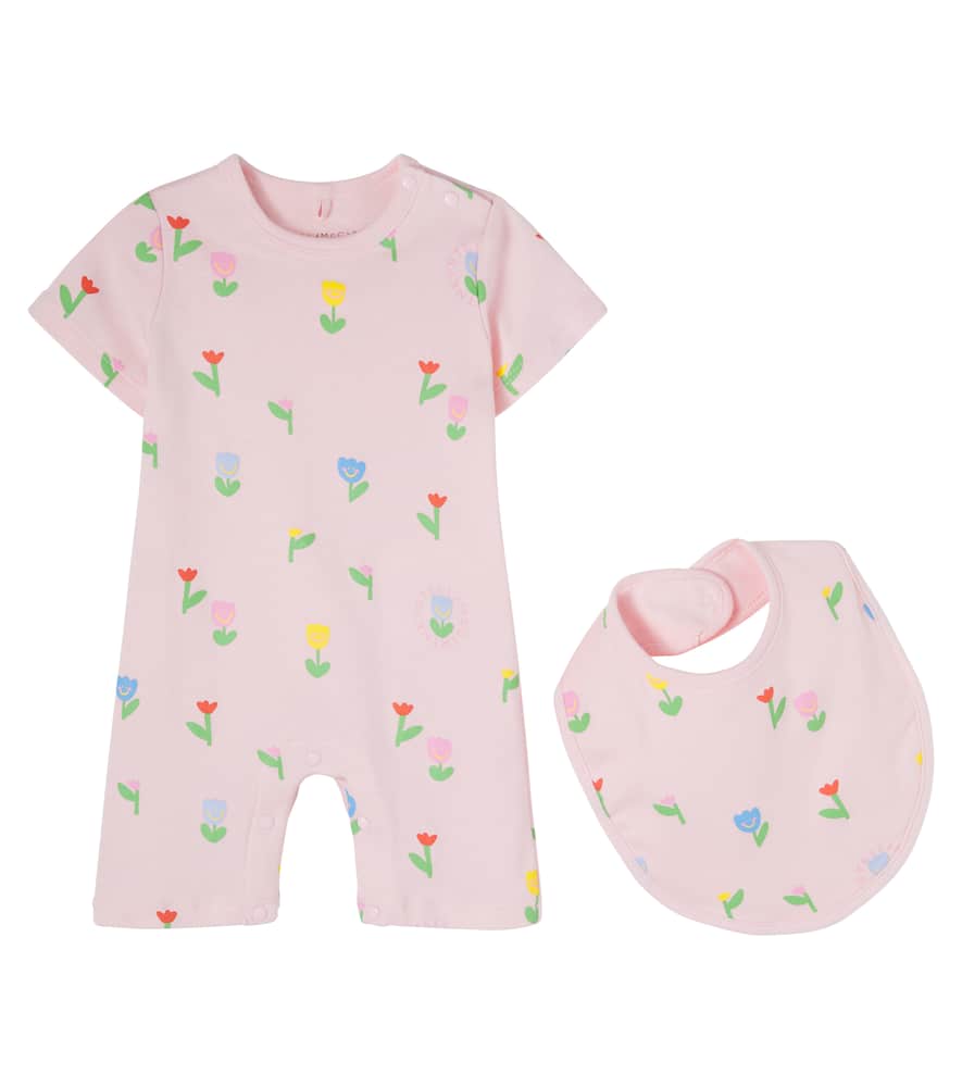 Stella Mccartney Baby Floral Cotton Onesie And Bib Set In Pink