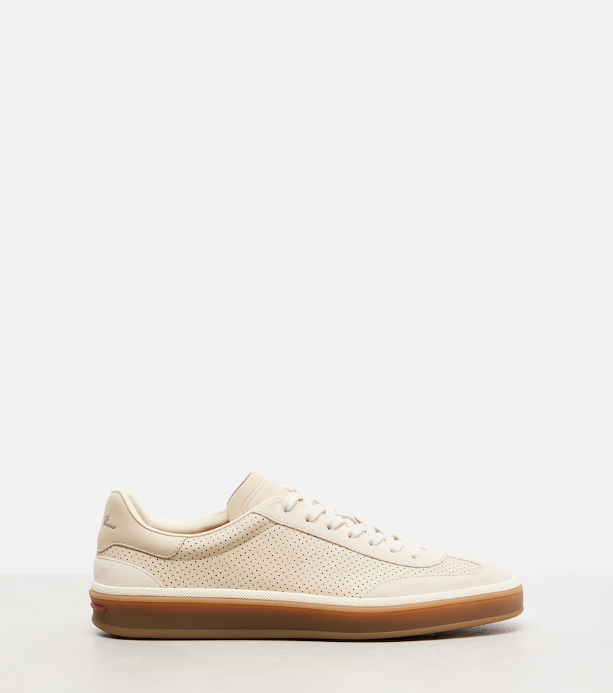  Loro Piana Loro Piana Tennis Suede-trimmed Leather Sneakers 