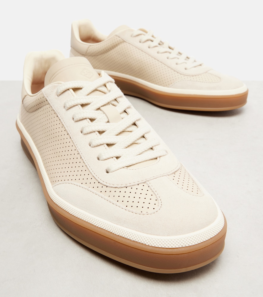  Loro Piana Loro Piana Tennis Suede-trimmed Leather Sneakers 