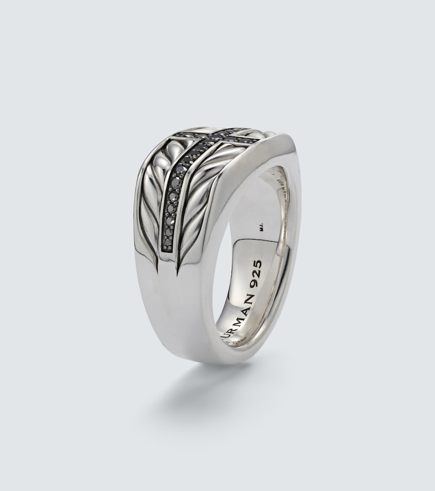  David Yurman David Yurman Chevron Sterling Silver Ring With Diamonds 