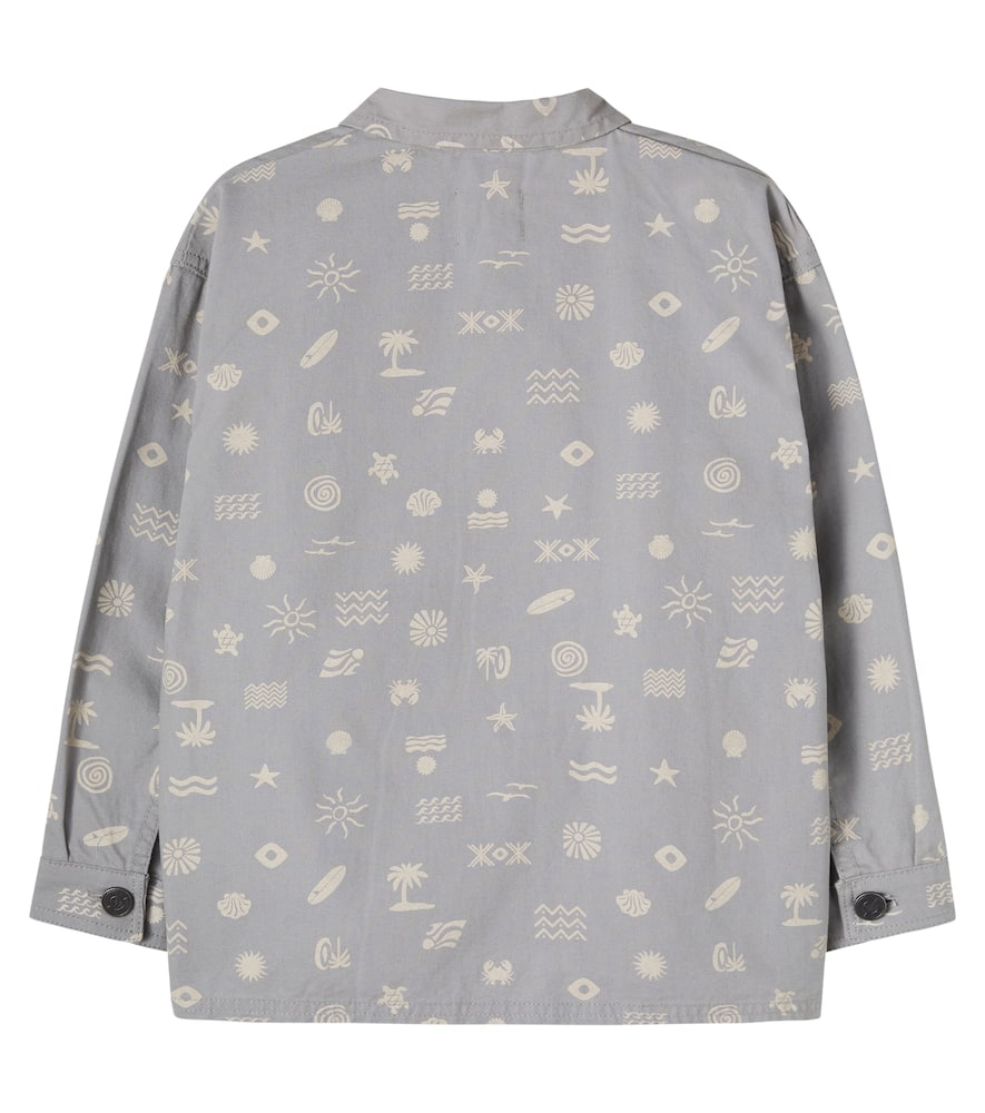 Wheat Kids' Marcel Printed Cotton Canvas Overshirt In Gray