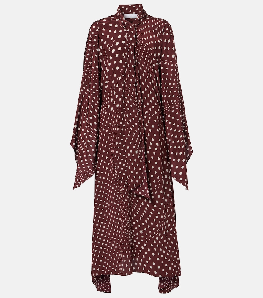 Abito midi in seta a pois con fiocco
