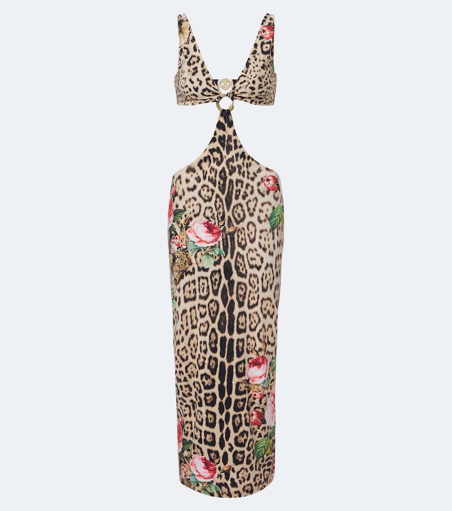 Roberto Cavalli Women's Multicoloured Cutout Leopard-Print Midi Dress UK Size 14 - Mytheresa