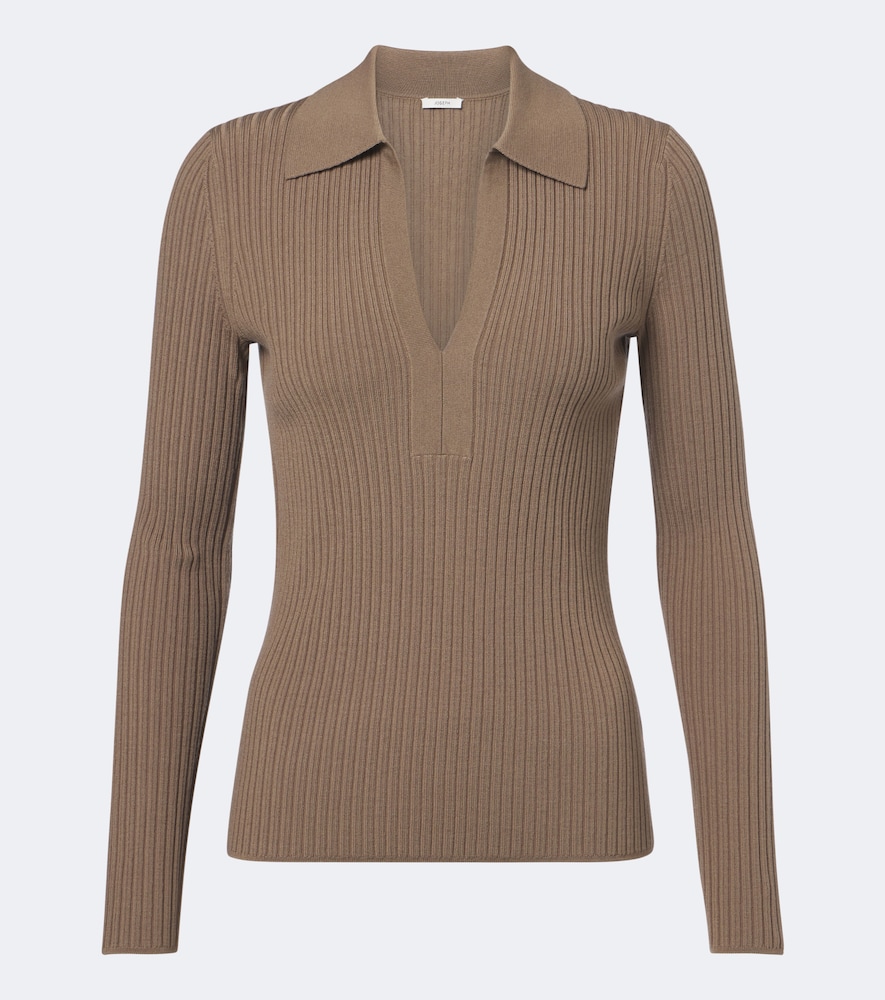 Pullover polo in misto lana a coste