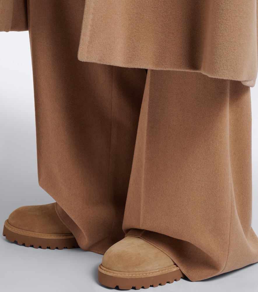 Cashmere-Trimmed Suede Combat Boots