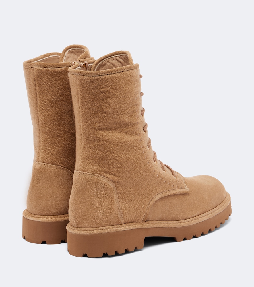 Cashmere-Trimmed Suede Combat Boots