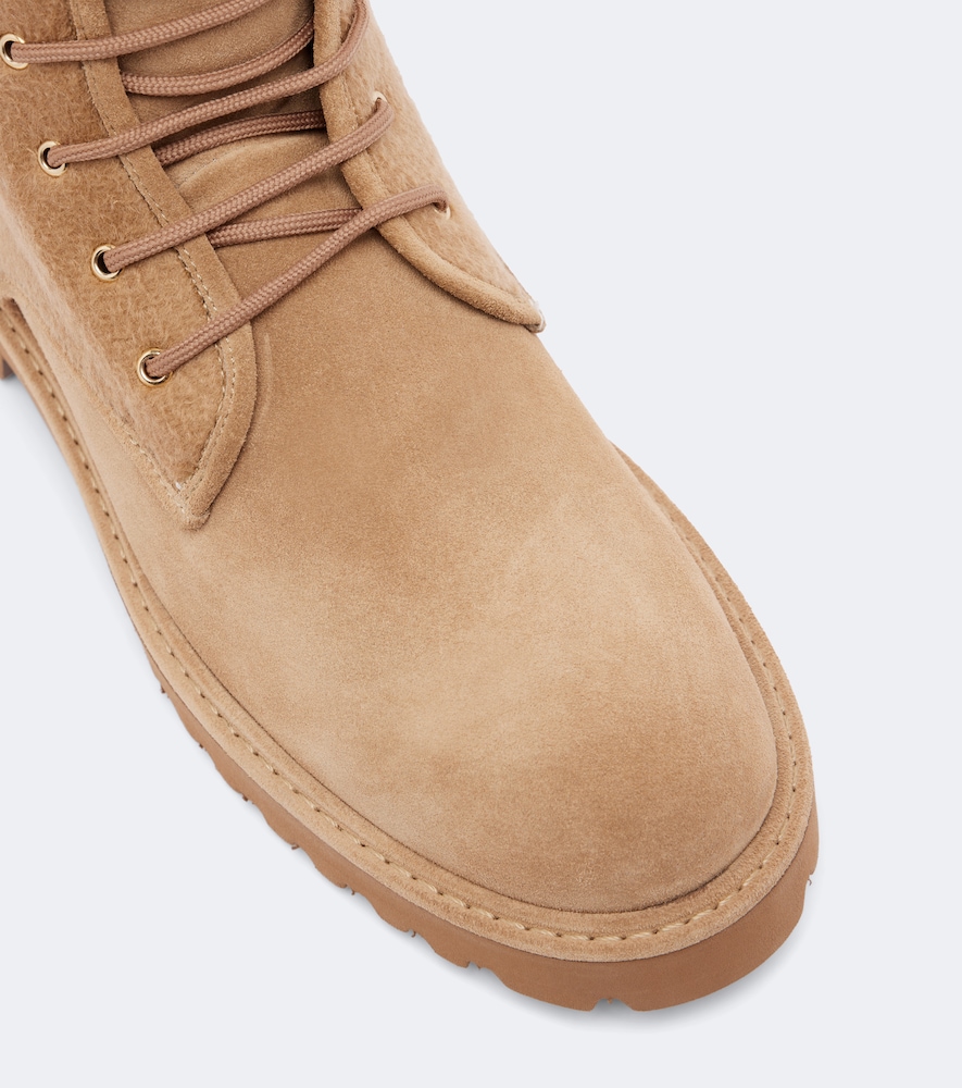 Cashmere-Trimmed Suede Combat Boots