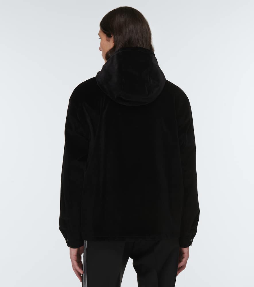 Prada Velour Hooded Sweatshirt In Nero