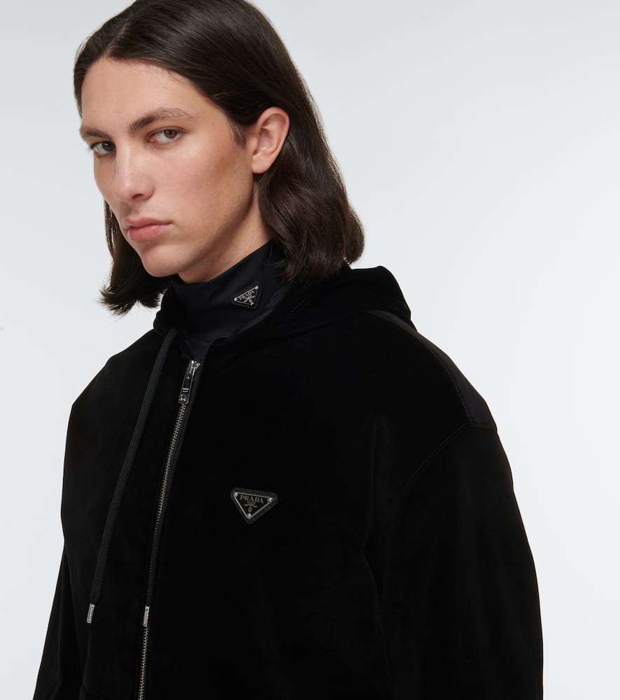 Prada Velour Hooded Sweatshirt In Nero