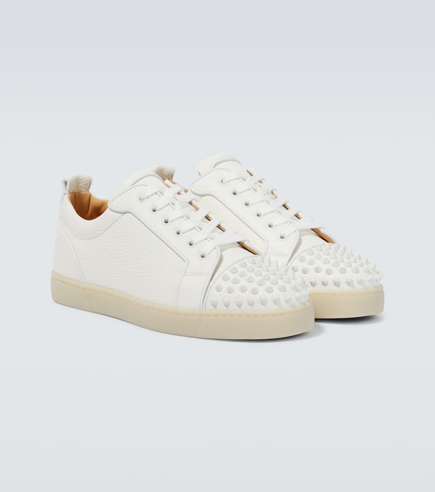 Shop Christian Louboutin Louis Junior Spikes Leather Sneakers In White/white Mat