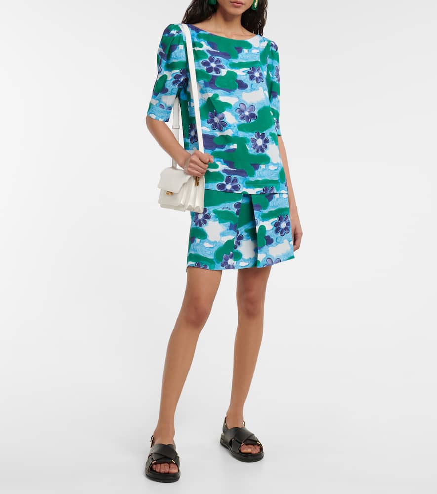 Marni Printed Cady Top In Illusion Blue
