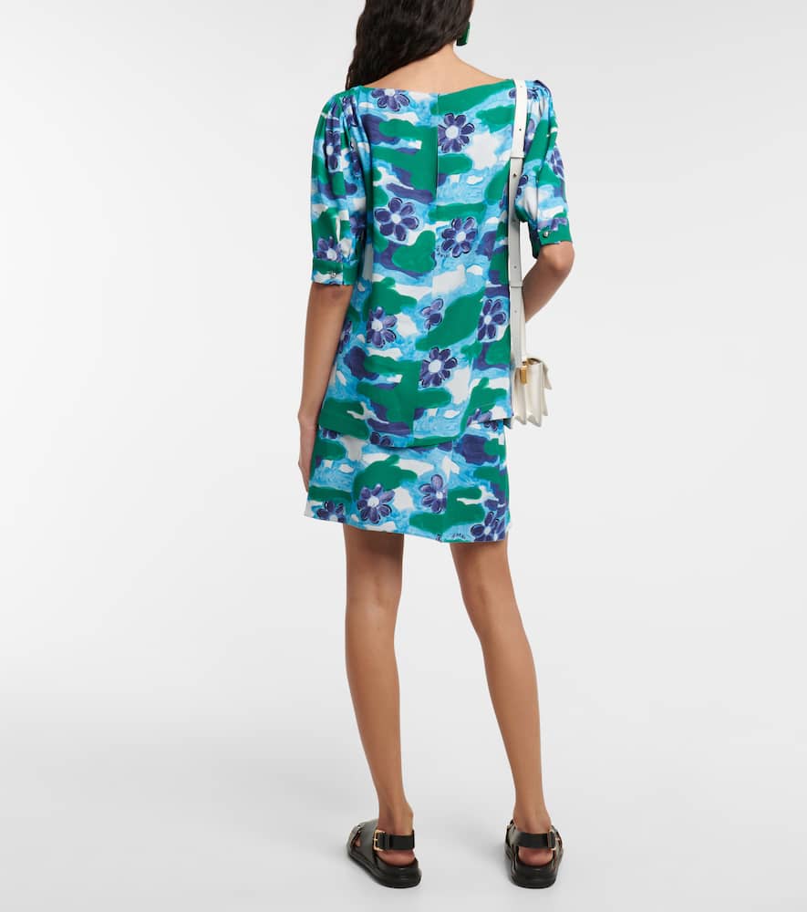 Marni Printed Cady Top In Illusion Blue