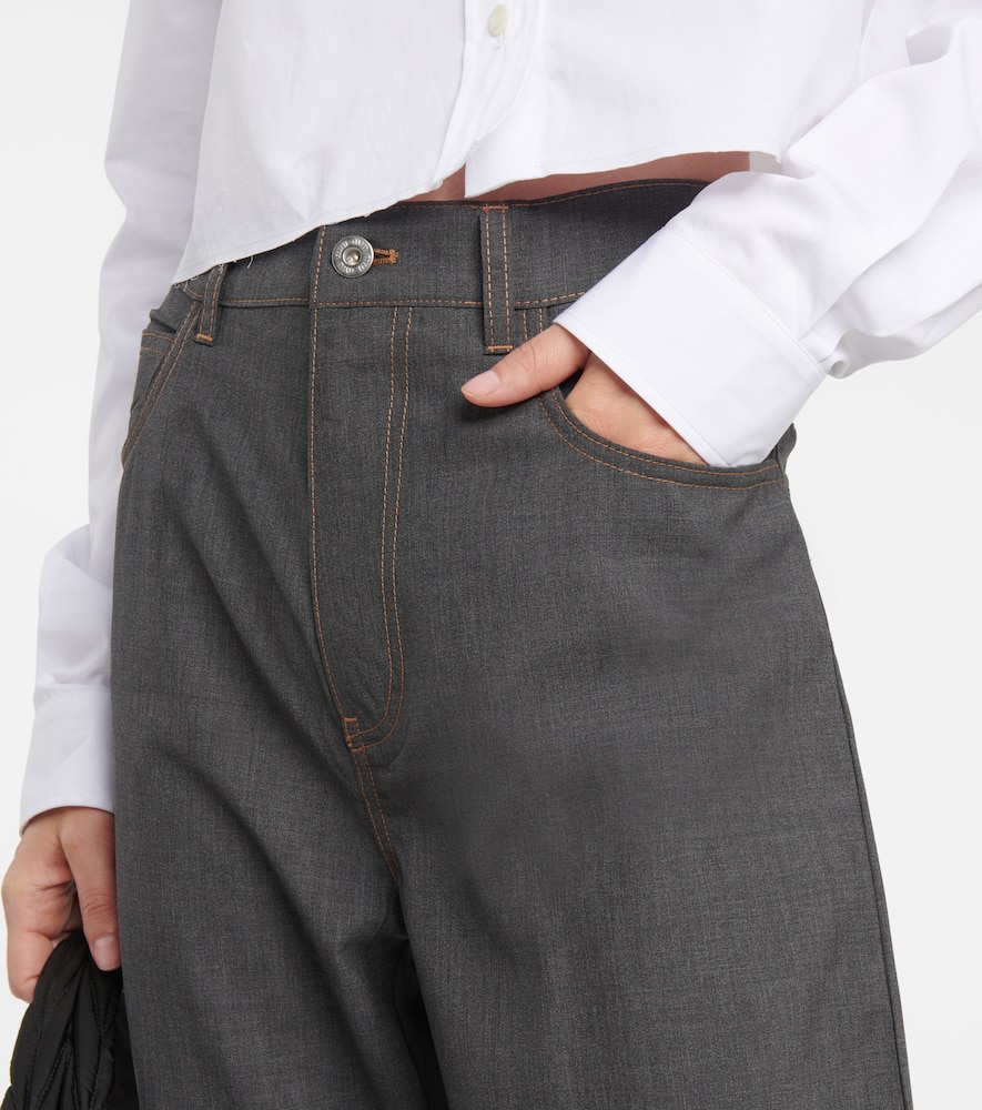 Shop Miu Miu Mid-rise Straight-leg Wool Pants In Ardesia