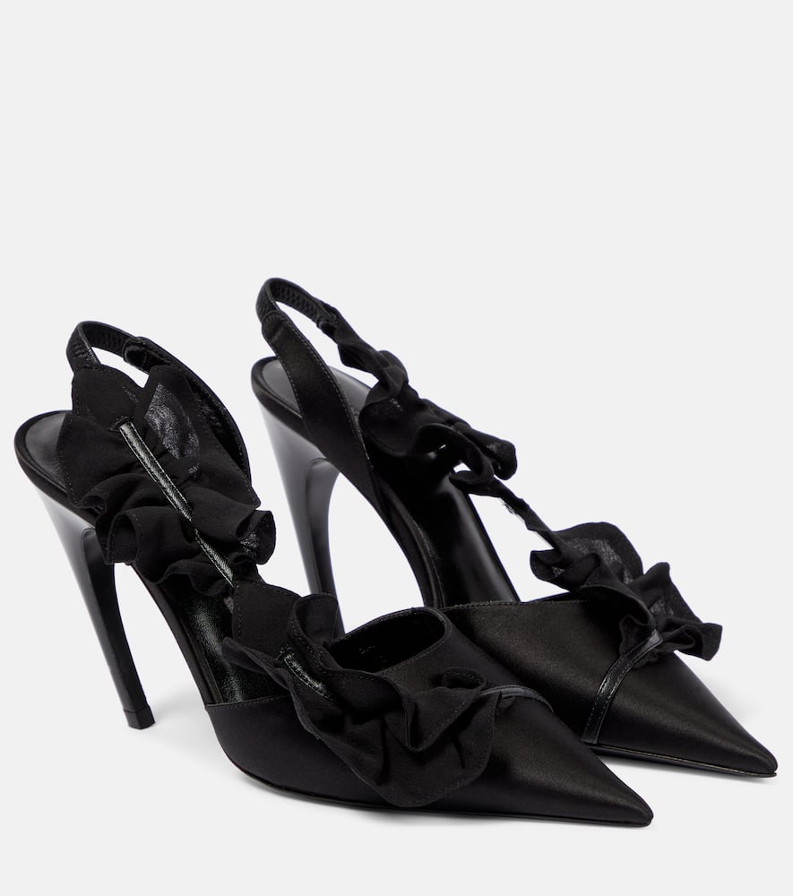 Shop Nensi Dojaka Ruffled Satin Slingback Pumps In Black