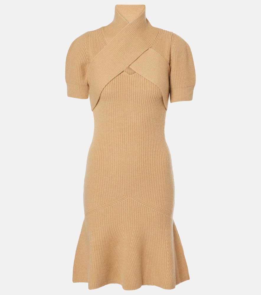 Scarf-detail wool and cashmere minidress