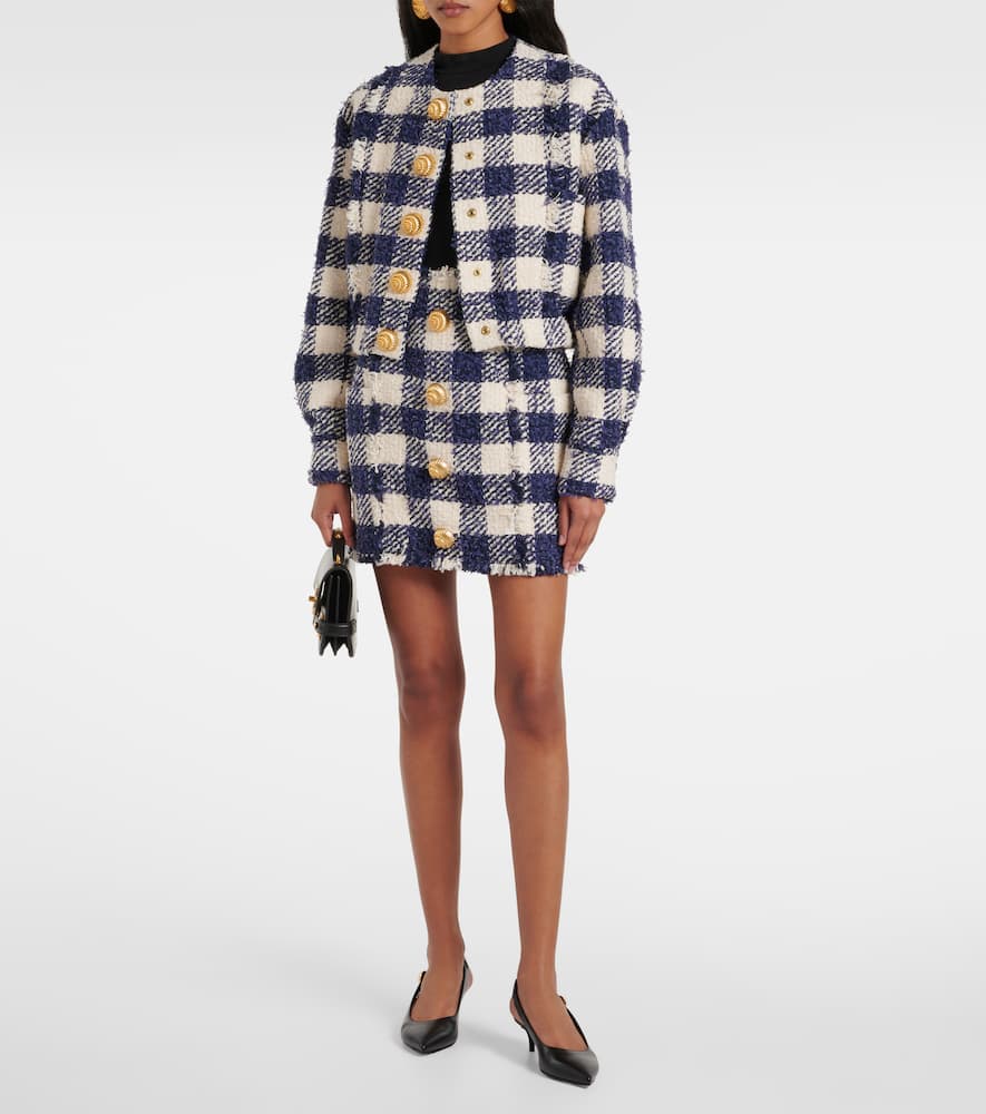 BALMAIN CHECKED HIGH-RISE TWEED MINISKIRT