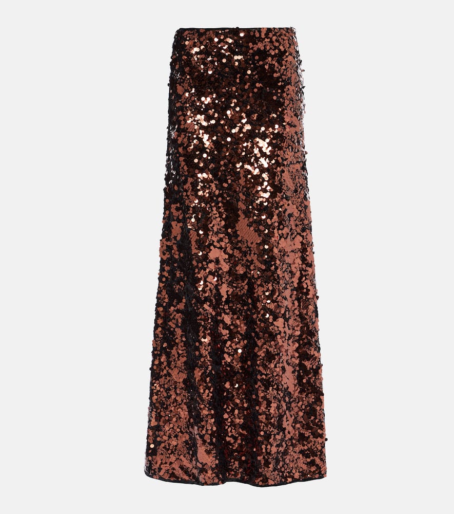 Ganni Sequinned Maxi Skirt In Brown
