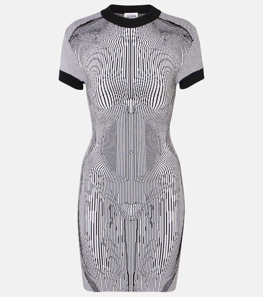 Jean Paul Gaultier Short Dress In Black And White Striped Jacquard Viscose In Schwarz
